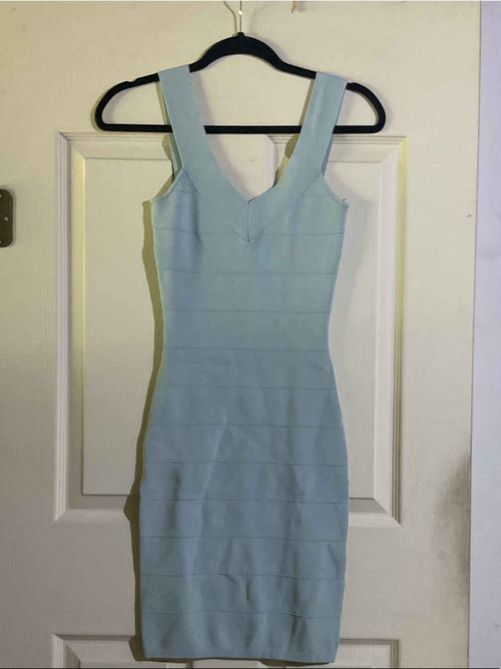 Guess by Marciano Powder Blue V-Neck Midi Bandage Dress